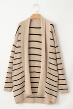 Load image into Gallery viewer, Black Stripe Side Pockets Open Front Cardigan
