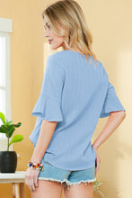 Load image into Gallery viewer, Peach Blossom Ruffled Short Sleeve V Neck Textured Blouse
