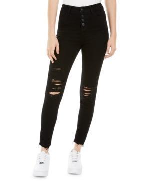 Vanilla Star - Solid Distressed High Rise Button Fly Jeans