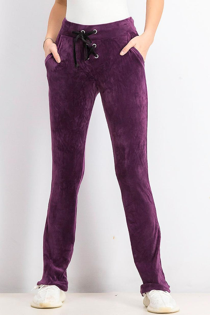 Material Girl - Solid Lace Up Velour Pants