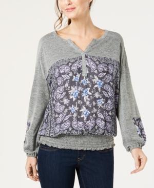 Style & Co - Smocked Paisley Henley Blouse