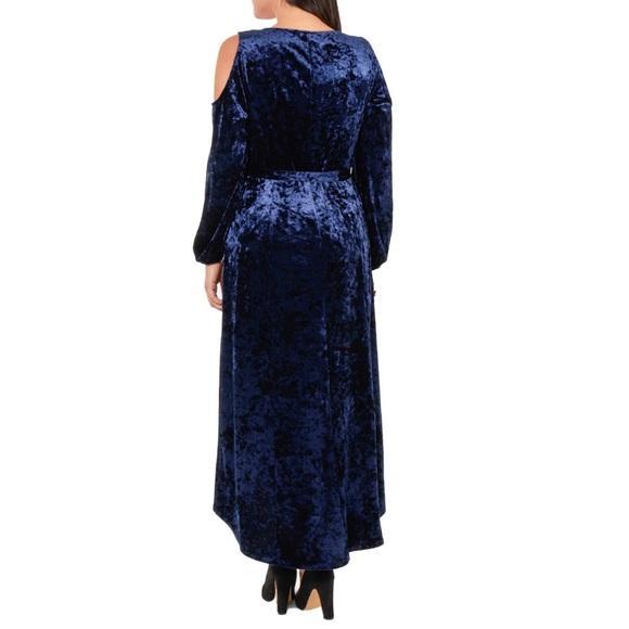 NY Collection - Solid Velvet High Low Cold Shoulder Midi Dress