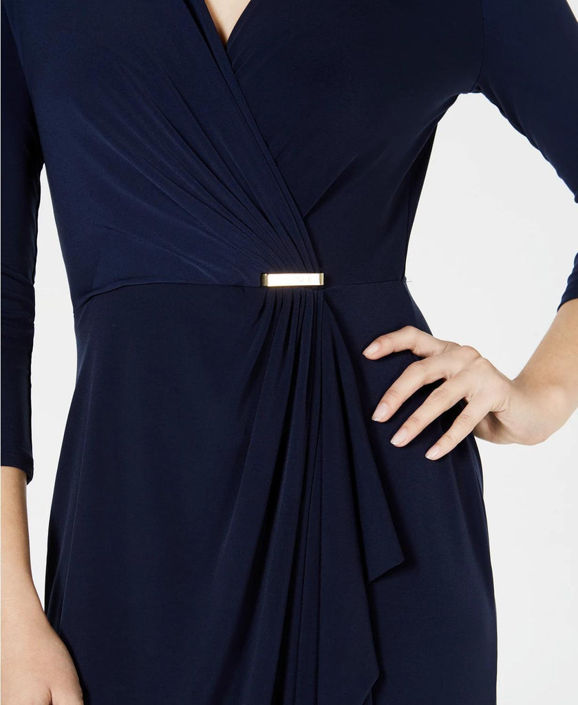 Charter Club - Solid Faux Wrap Knee Length Dress