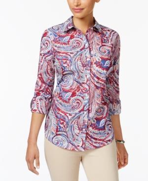 Charter Club - Roll Tab Paisley Print Collared Top
