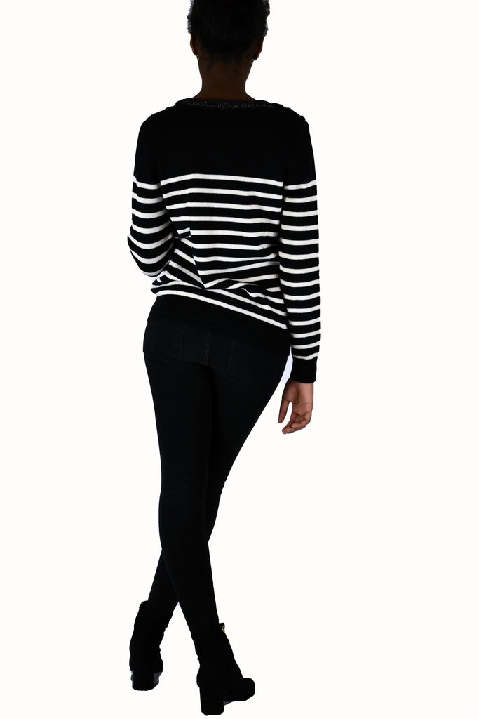 Charter Club - Cable Knit Striped Crewneck Sweater