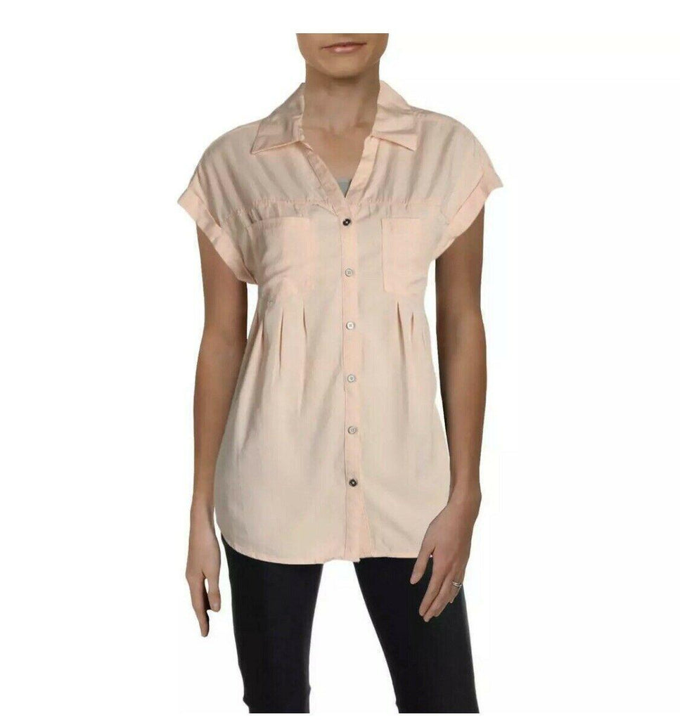 Style & Co - Solid Pleated Cuffed Button Down Collared Top