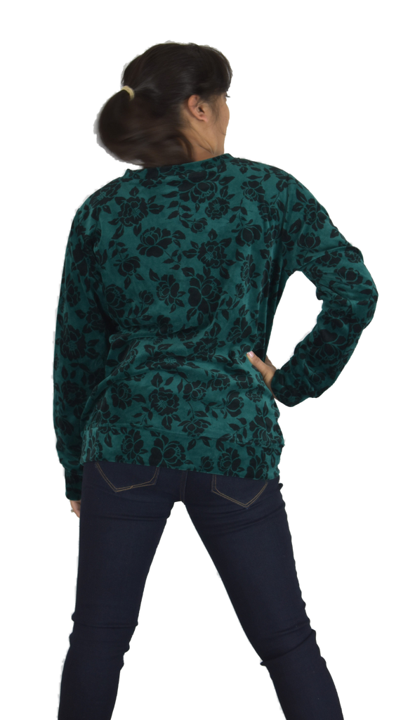 Karen Scott - Floral Printed Velour Crewneck Sweatshirt