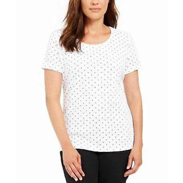 Karen Scott - Polka Dot Print Scoop Neck T-Shirt