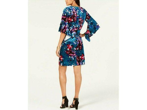 NY Collection - Velvet Floral Print Knee Length Dress