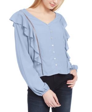 Planet Gold - Solid Ruffled Button Up Blouse