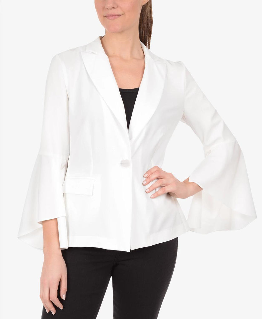 NY Collection - Solid Single Button Bell Sleeve Blazer