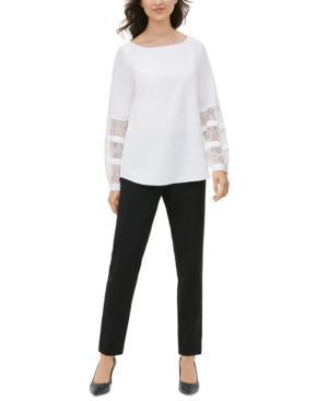 Calvin Klein - Solid Lace Sleeve Detail Boatneck Blouse