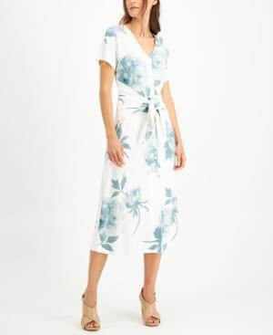 Alfani - Floral Printed Tie Front V-Neck Midi Dress