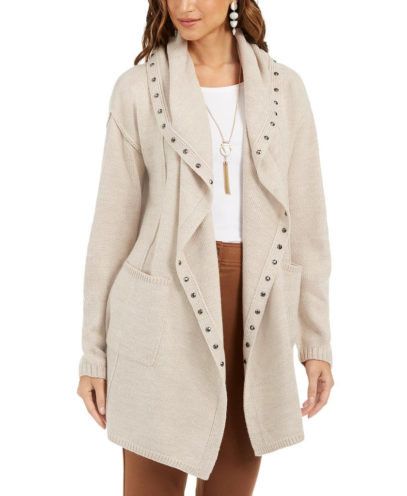 Style & Co - Solid Hooded Open Front Studded Cardigan