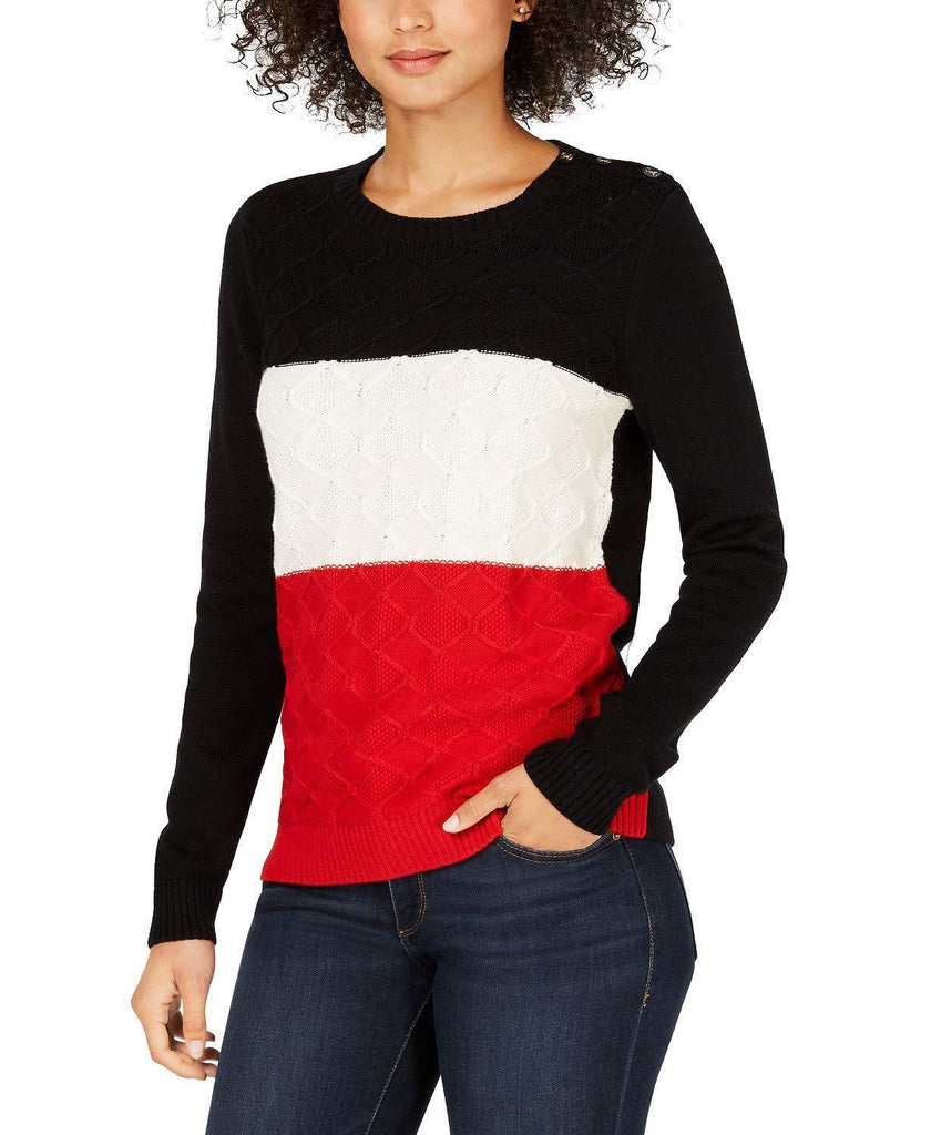 Charter Club - Colorblock Cable Knit Crewneck Sweater