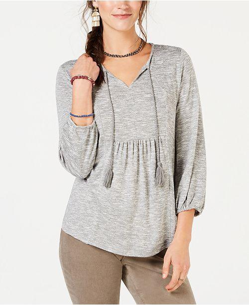 Style & Co - Solid Pleated Tassel Tie Top