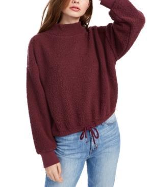 Hippie Rose - Solid Tie Detail Mock Neck Sherpa Sweater
