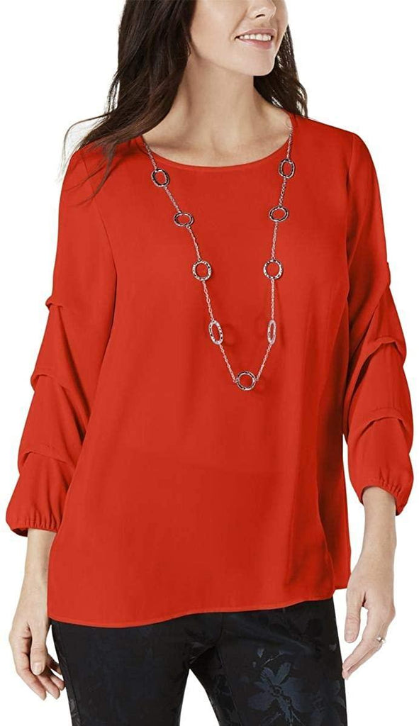 JM Collection - Solid Tiered Sleeve Scoop Neck Blouse