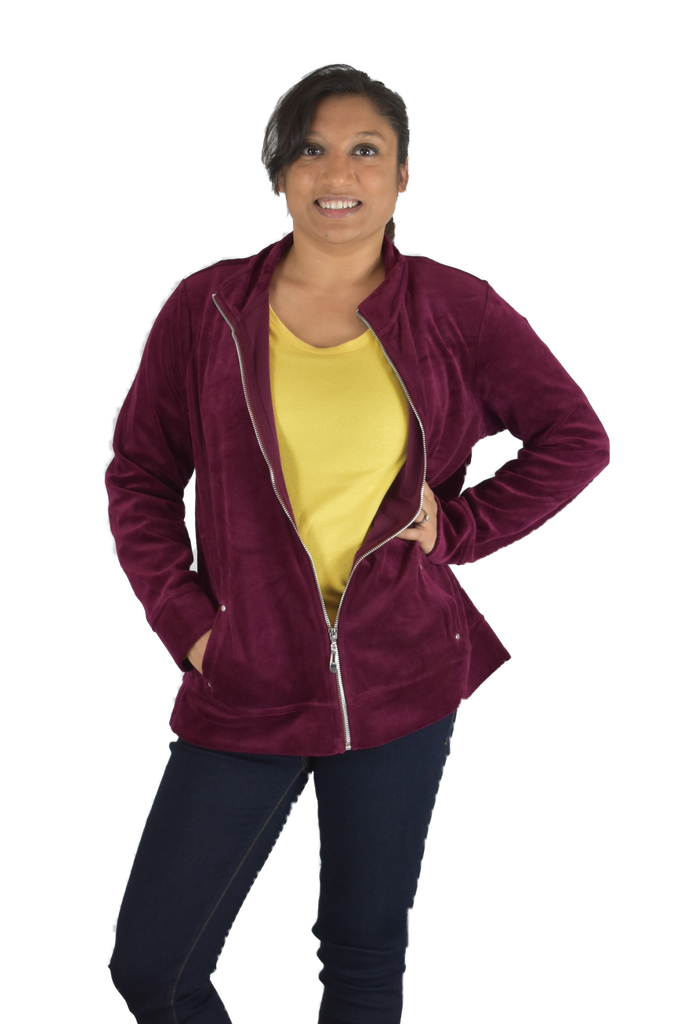 Karen Scott - Solid Velour Zip Up Jacket