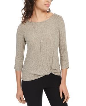 BCX - Ribbed Knit Twist Front Boatneck Top