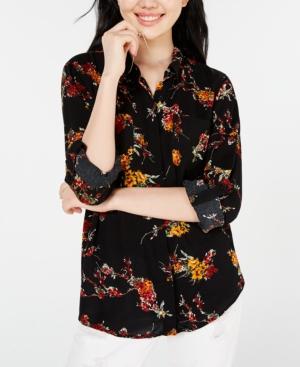Hippie Rose - Floral Print Roll Tab Utility Collared Top