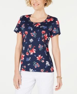 Karen Scott - Floral Print Scoop Neck T-Shirt