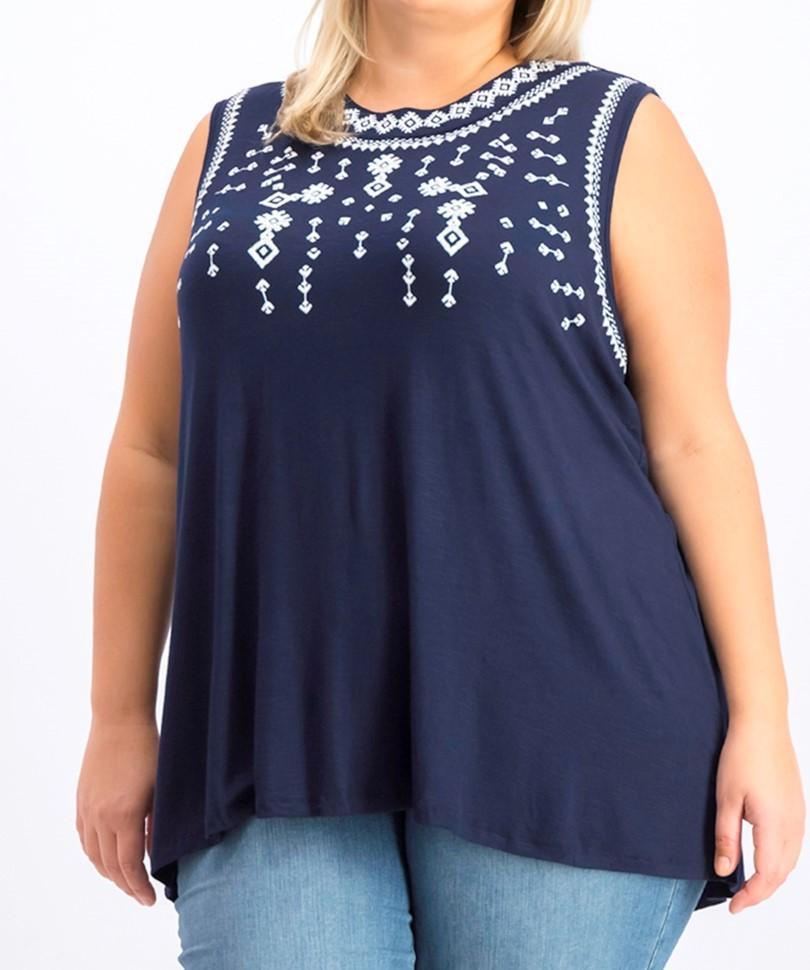 Style & Co - Embroidered Sleeveless Scoop Neck Top